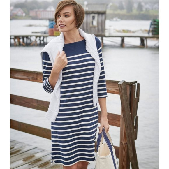 L.L. Bean Mariner Nautical Navy Stripe Dress - Picture 2 of 5